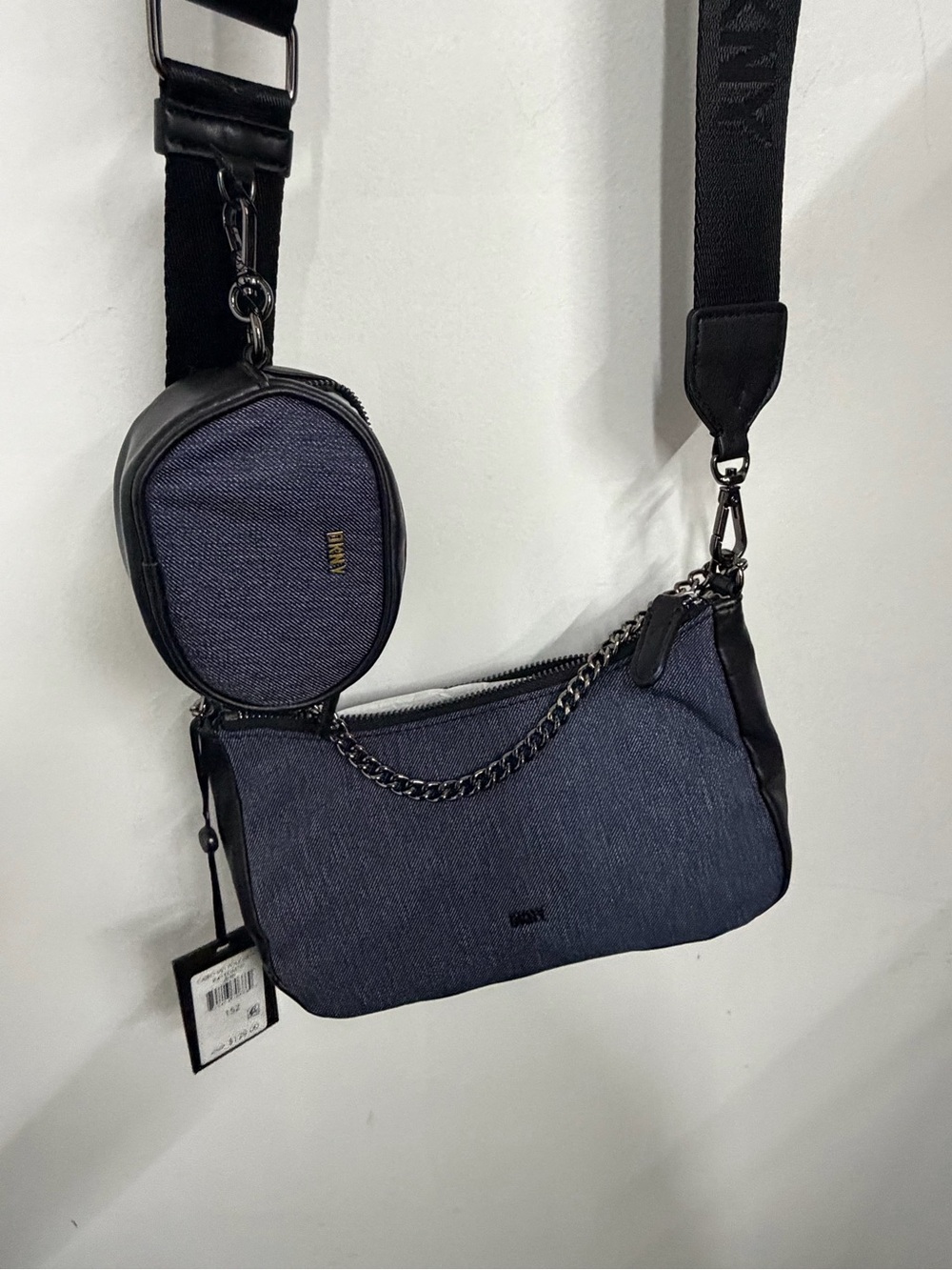 Dkny Navy and Black Crossbody Bag with Detachable Pouch